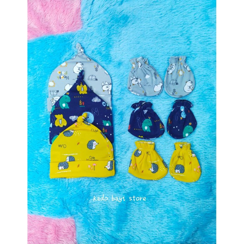 1 set topi dan sarung tangan & kaki bayi baru lahir 0-6 bulan / perlengkapan bayi