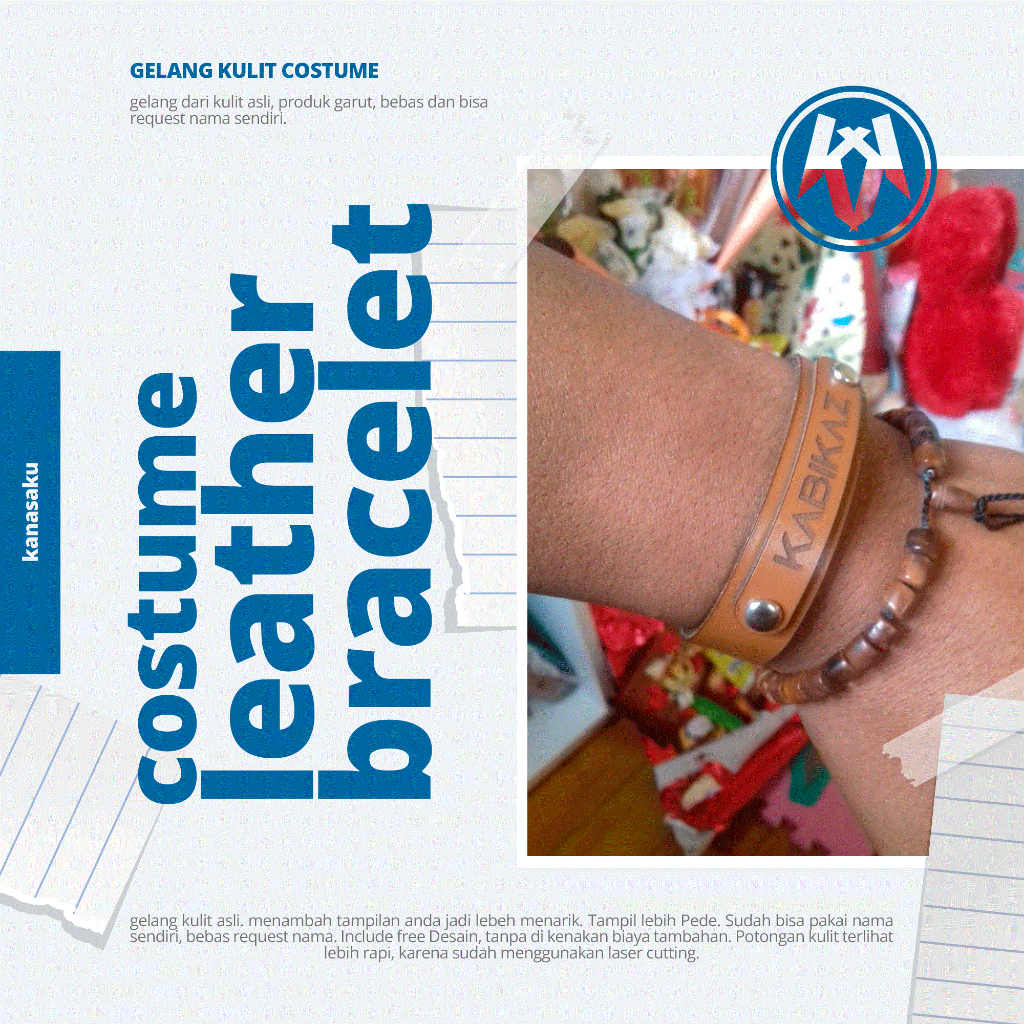 Gelang | Kulit Pria | Wanita | Gelang Costume Nama | Leather Bracelet | KANASAKU