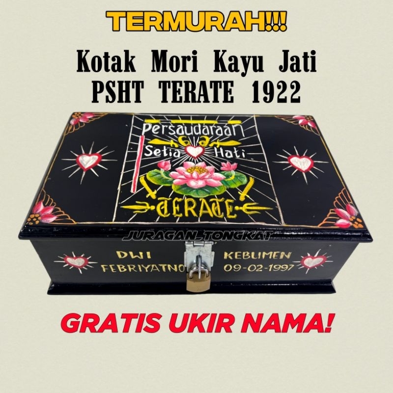 Kotak Mori PSHT Kayu Jati Ukir FREE UKIR NAMA motif Ukir Warna Logo Bet PSHT / Kotak Mori Ukir Murah