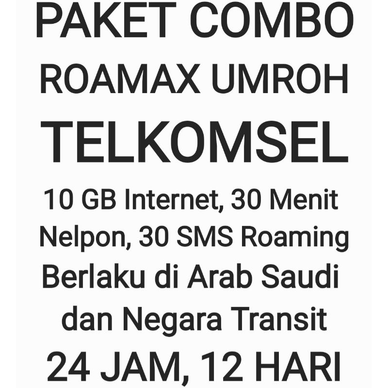 Paket Combo Roamax Roaming Umroh Umrah Telkomsel Luar Negeri Negri 10GB Tsel Internet Kuota Data Nel