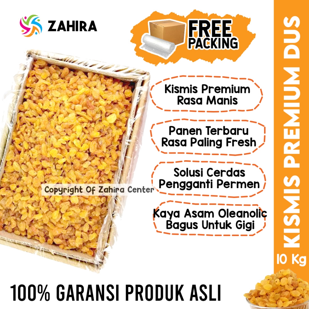 

KISMIS PREMIUM DUS 10kg Natual Arab Kualitas Terbaik Rasa Asam Manis Fresh Terbaik Muesli Granola