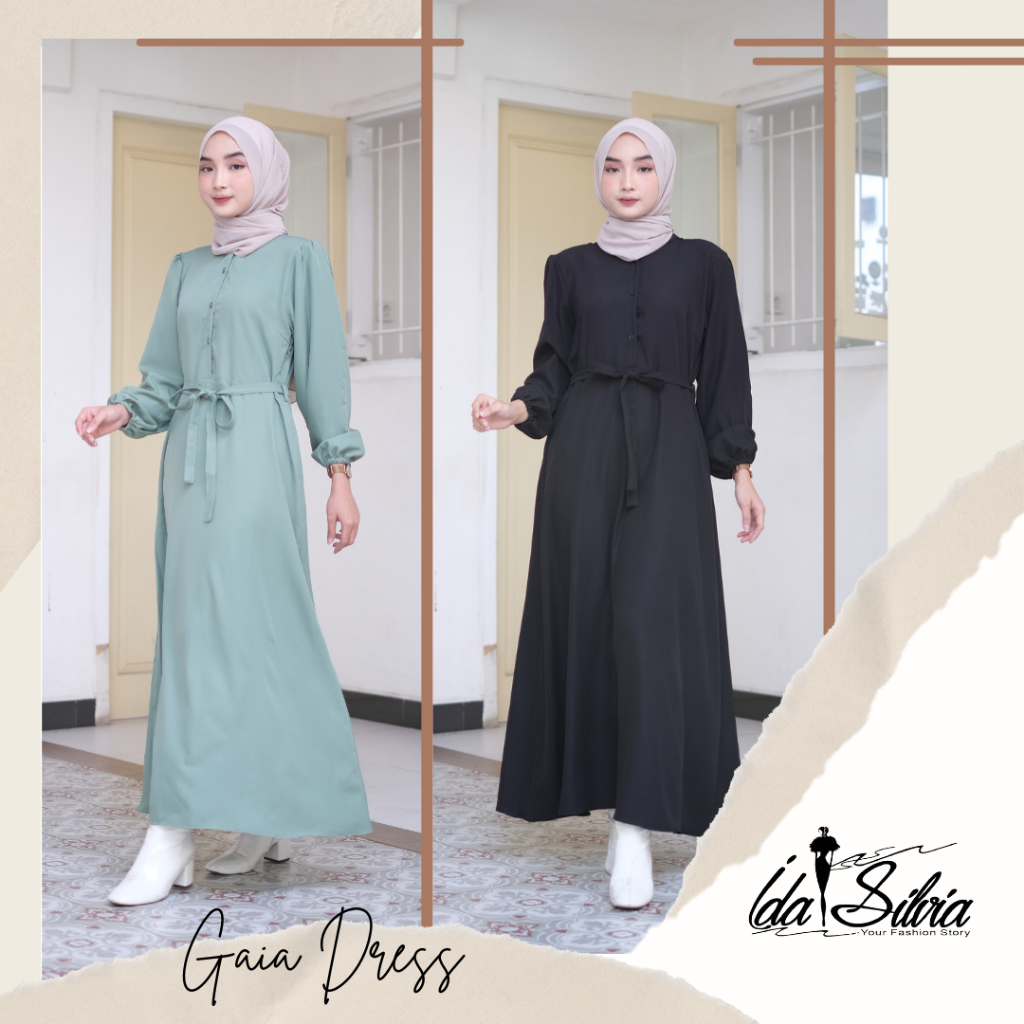 IDASILVIA - Gaia Dress / Simple Dress slimfit Cutting / Gamis Wanita / Baju Muslim Casual / Daily Dr