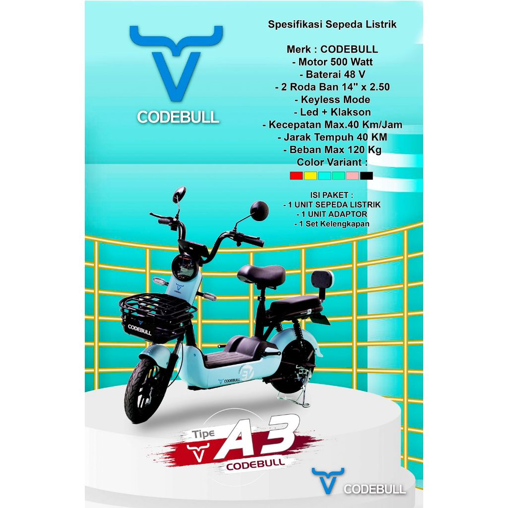 [READY STOK] Sepedah Listrik CODEBULL type A3 E-Bike Sepedah Motor Listrik Dewasa