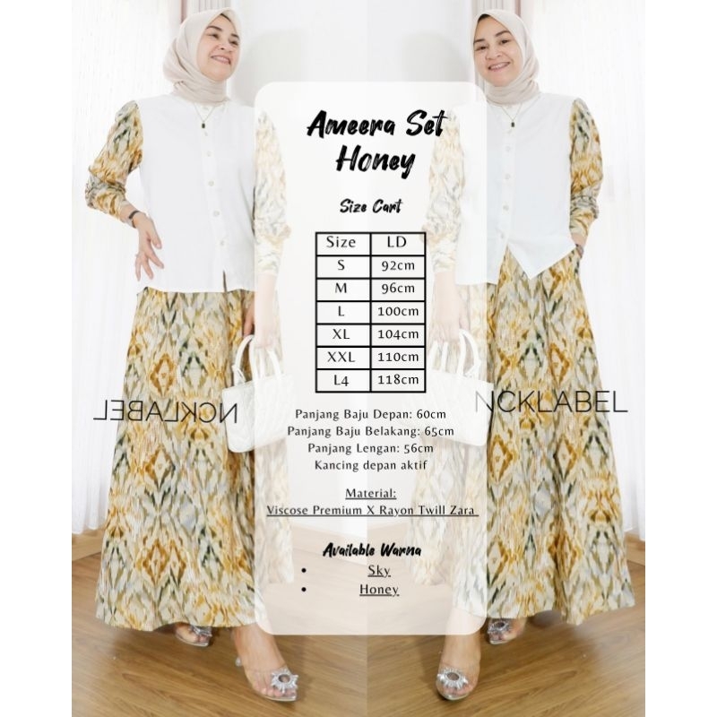 AMEERA SET ORI NCK LABEL SETELAN ATASAN DAN ROK RAYON VISCOSE PREMIUM
