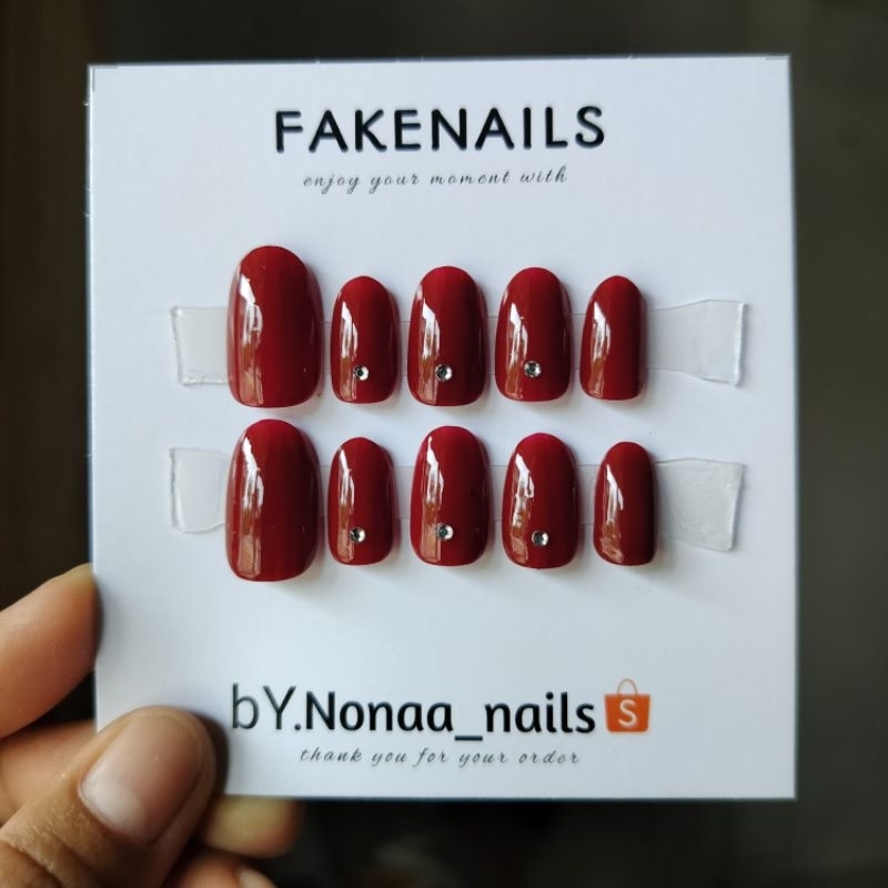 KUKU PALSU WEDDING gratis lem (maroon polos permata)kuku palsu TERMURAH,NAILART murah