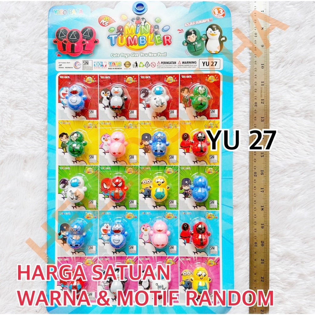 MAINAN YU 27 HARGA SATUAN MINI TUMBLER BONEKA GOYANG GOYANG BAHAN PLASTIK MOTIF DORAEMON SQUID GAME 
