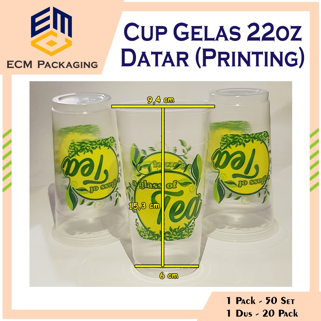 Cup Gelas 16oz 22oz Datar Printing Teh | Cup es teh jumbo 50pcs | Gelas Plastik Sablon A glass of te