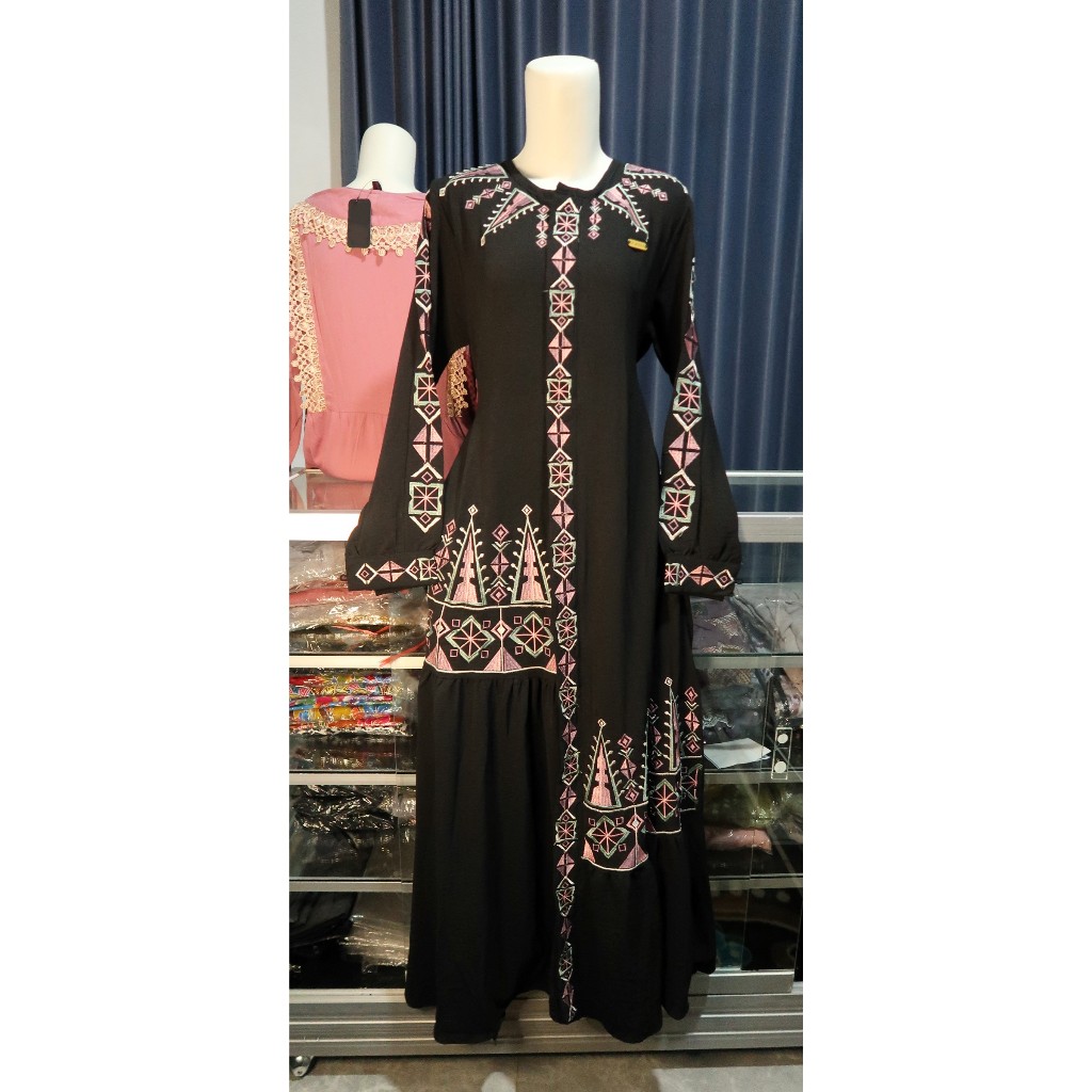 FF Mode Gamis jumbo ld 130 gamis bordir cringkle airflow Hitam