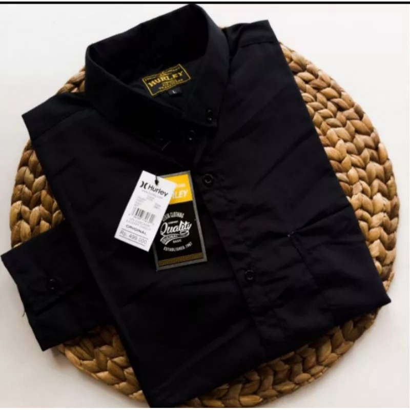kemeja hitam polos lengan panjang original hurley best quality