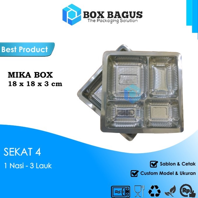 

BEST SELLER MIKA BOX SEKAT 4 ALAS DALAMAN DUS HAMPERS KOTAK NASI 18x18 cm BENING isi 5 pcs