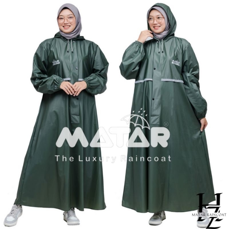 Jas hujan gamis wanita muslimah jumbo bahan PVC karet tebal waterproof