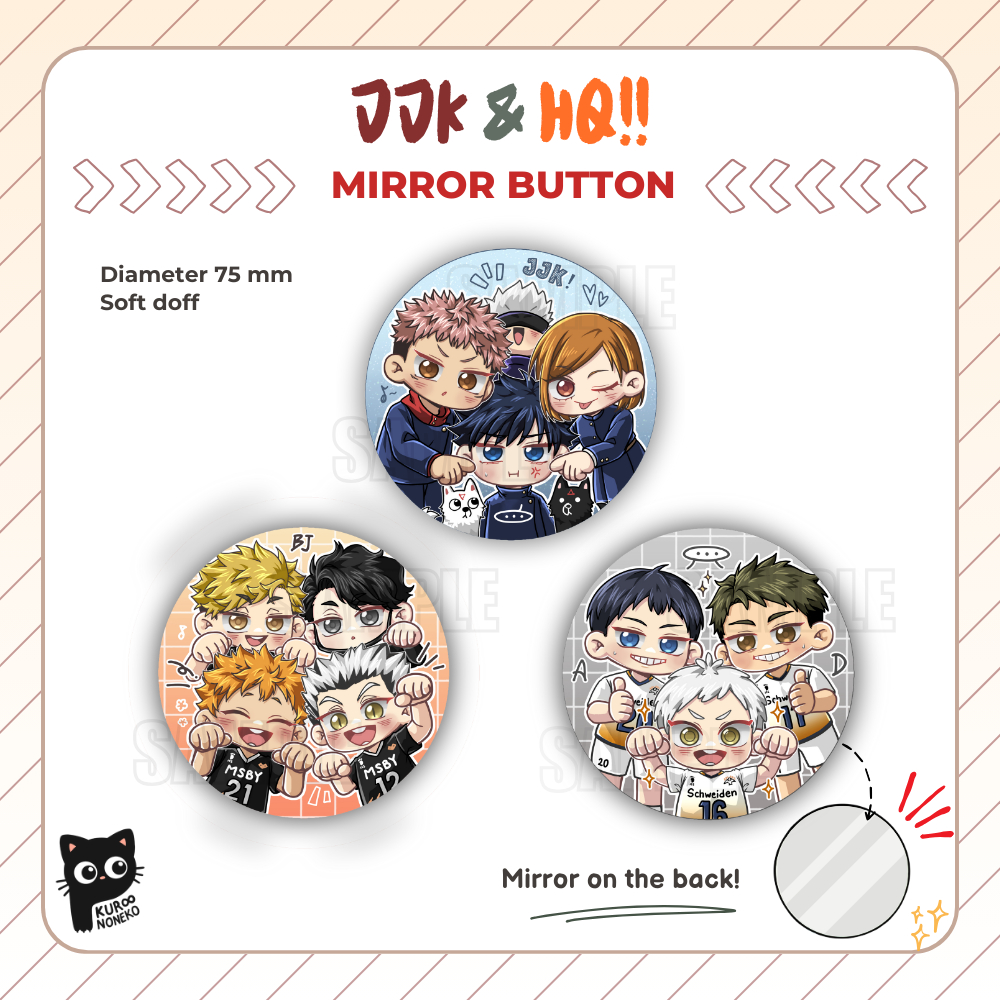 [kuroononeko] Mirror Pin Button Jujutsu Kaisen Haikyuu Yuuji Itadori Megumi Fushiguro Nobara Kugisak