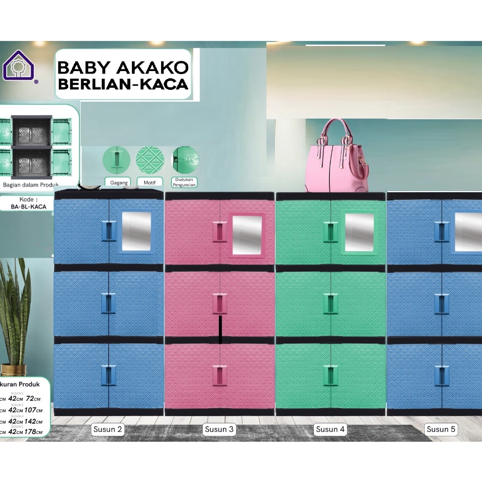 Terkini Lemari Pakaian Baju Plastik Akako Baby Berlian Mini Susun 2 3 4 5 Pintu MURAH KACA CERMIN MU
