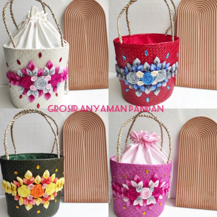 Hemat Besar Tas Pandan Parsel EMBER 2 TOPLES BUNGA ROSE keranjang gift parcel hantaran anyaman Panda