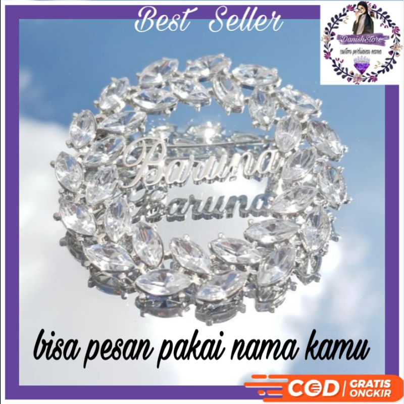 BROSS PERMATA KUCING FULL PERMATA CUSTOM NAMA || BRAND LOGO HIJAB RIA MIRANDA