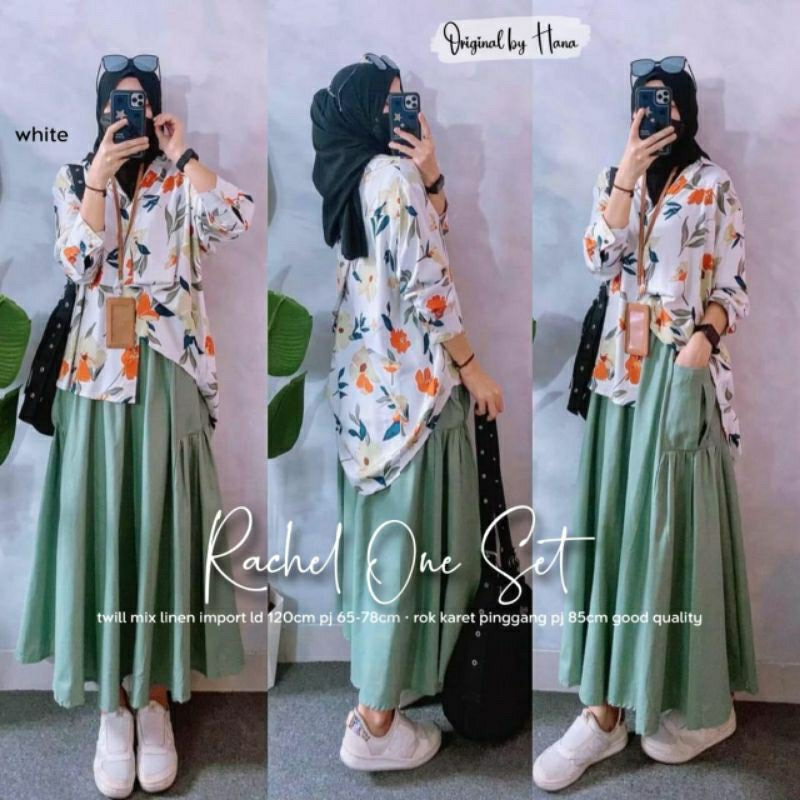 Rachel One Set By Ori Hana | Setelan Tunik Jumbo Katun Twill Fit XXL Ld120  Dan Rok Linen Pinggang F