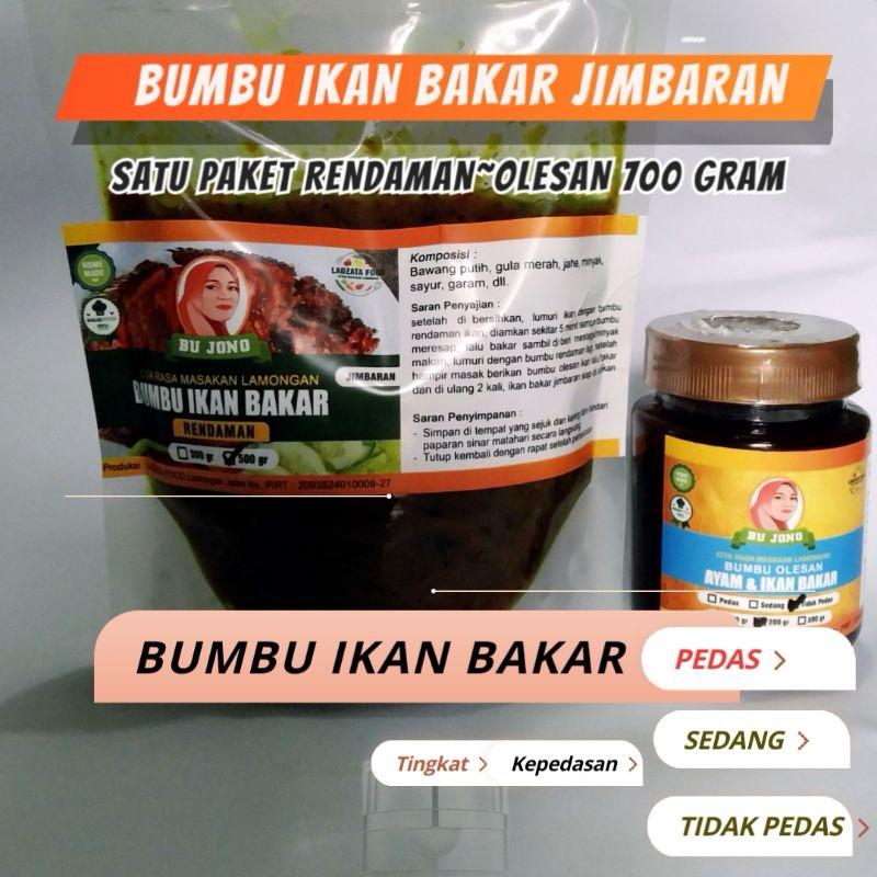 

Bumbu ikan bakar jimbaran700 gram Bu jono bumbu racik Lamongan ladzata food halal satu paket rendaman plus olesan lezat praktis