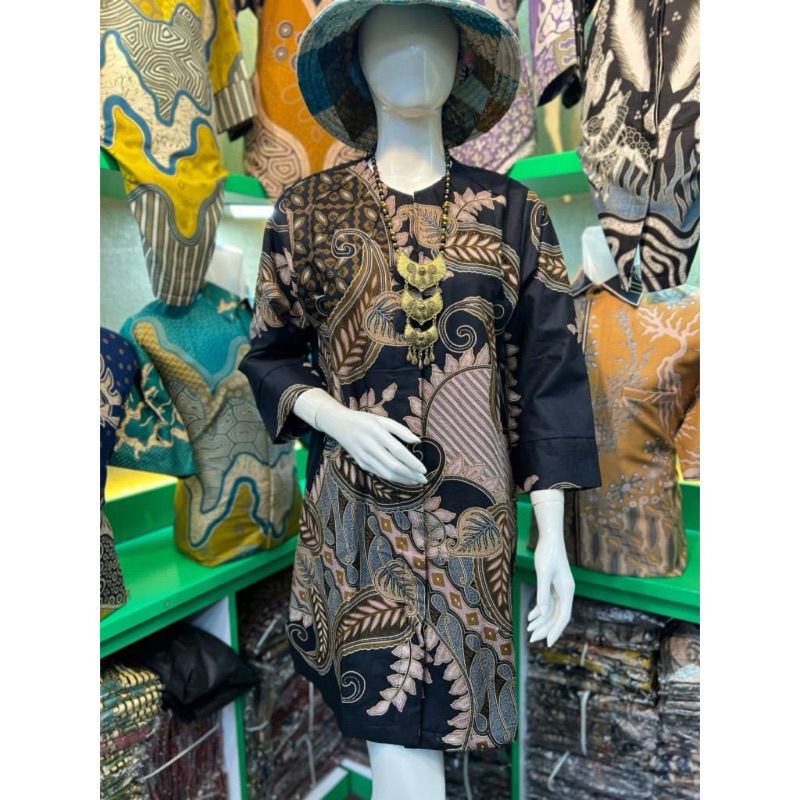 Batik Tunik Qistina Motif Hitam Sogan bahan katun