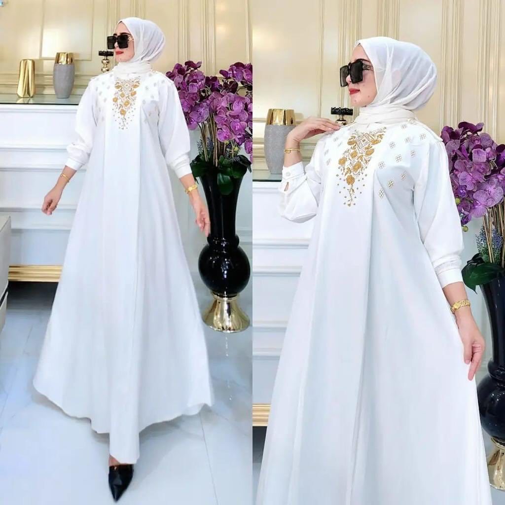 Baju Gamis Wanita Hanania Dress CB Ld 110 Ceruty Babydoll Apk Bordir M L XL XXL Gamis Wanita Terbaru