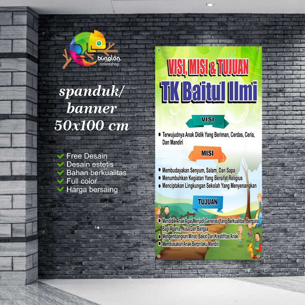 Spanduk 50X100 Banner Visi, Misi Tujuan Sekolah Custom Desain