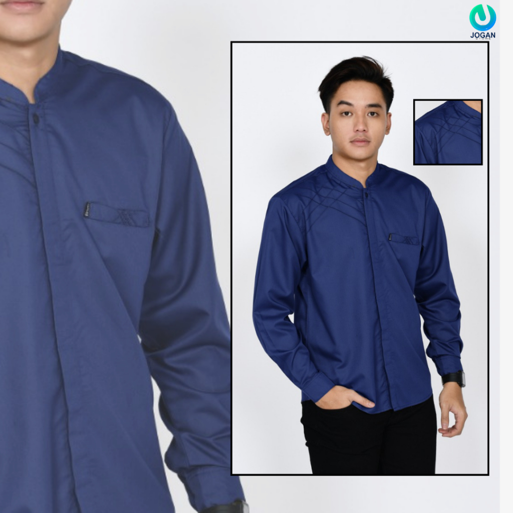 Baju Koko Polos Pria Lengan Panjang Baju Koko Azzahir Baju Koko Warna Biru Navy
