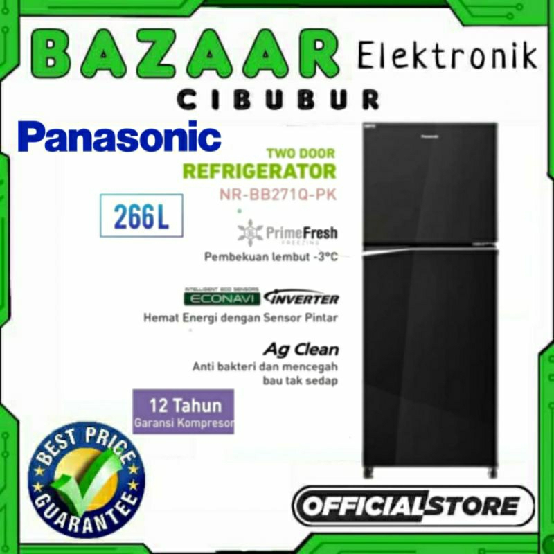 Panasonic NR-BB271Q-PK Kulkas 2 Pintu Inverter NR BB271Q  266 L