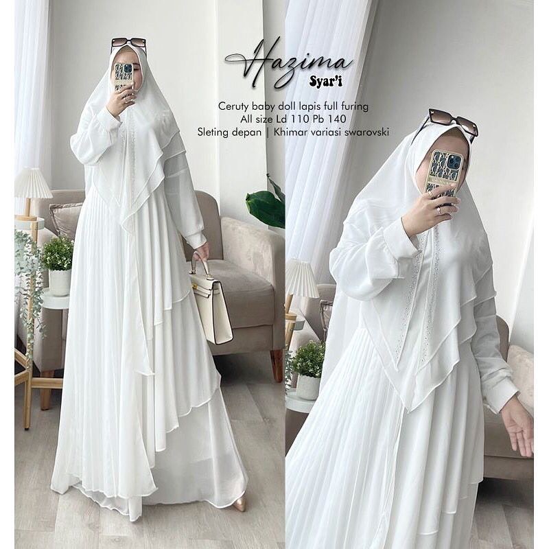 Gamis Syar'i Terbaru Hagima Maxi WD Bahan Ceruty Babydoll Full Puring Aplikasi Mutiara Busana Muslim