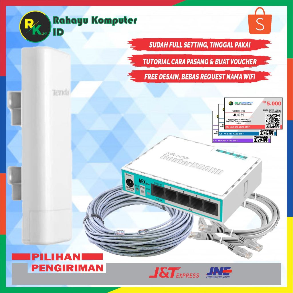 Mikrotik RB750Gr3 + 3 TENDA O3 - Paket Usaha Wifi Hotspot Voucher + Billing Siap Pakai