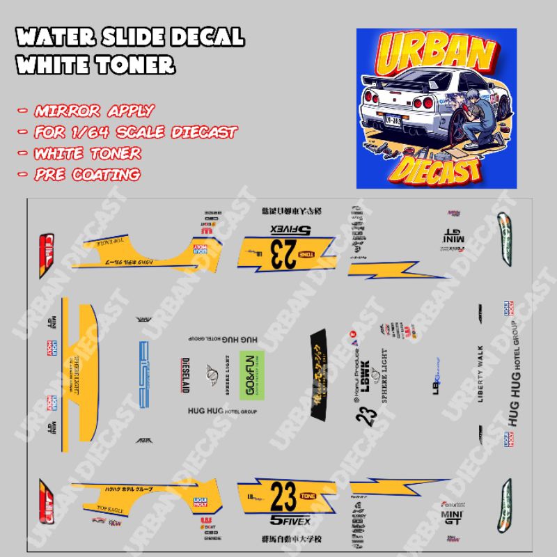HOT WHEELS DECAL WHITE TONER NISSAN SILVIA S15 LBWK YELLOW