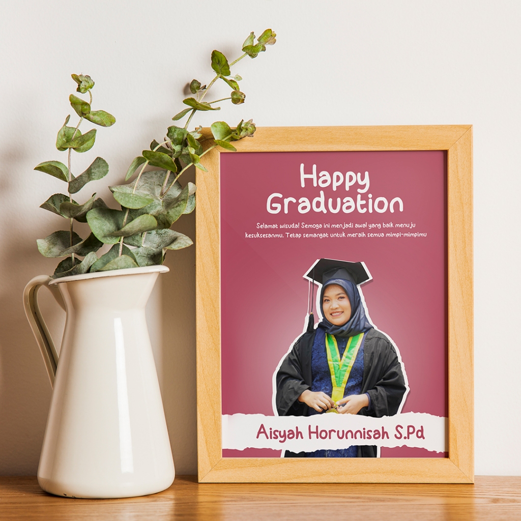 Custom kado photo wisuda cewek cowok bingkai ukuran 5R free custom tulisan/gift card