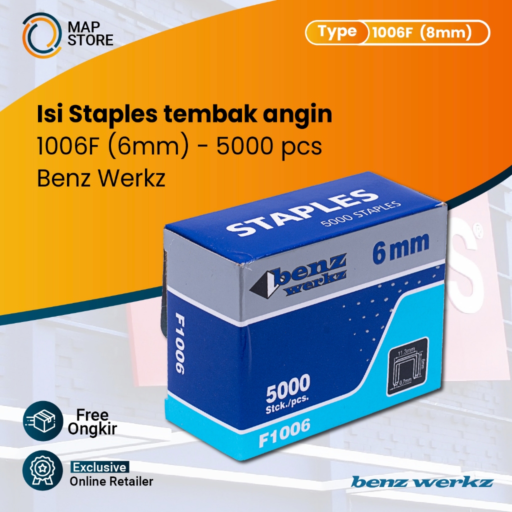 

Isi Staples Tembak 6mm 5000 pcs BENZ 1006F / Steples Tembak Angin