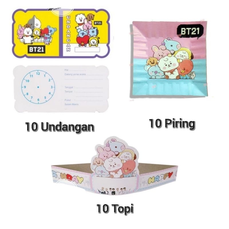 BT 21 BTS Paket Birthday topi BT 21 BTS topeng undangan Paket dekorasi pesta ulang tahun BT 21 BTS b