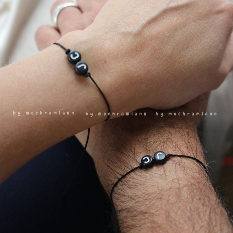GELANG INISIAL BULAT HITAM MODEL SERUT 2HURUF | GELANG TALI | GELANG HURUF | GELANG COUPLE