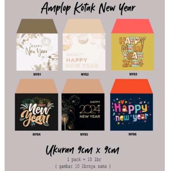 

(10lbr) Amplop Kotak 9cm x 9cm ( Tema : Happy New Year) - Envelope Tahun Baru - Amplop Tahun Baru