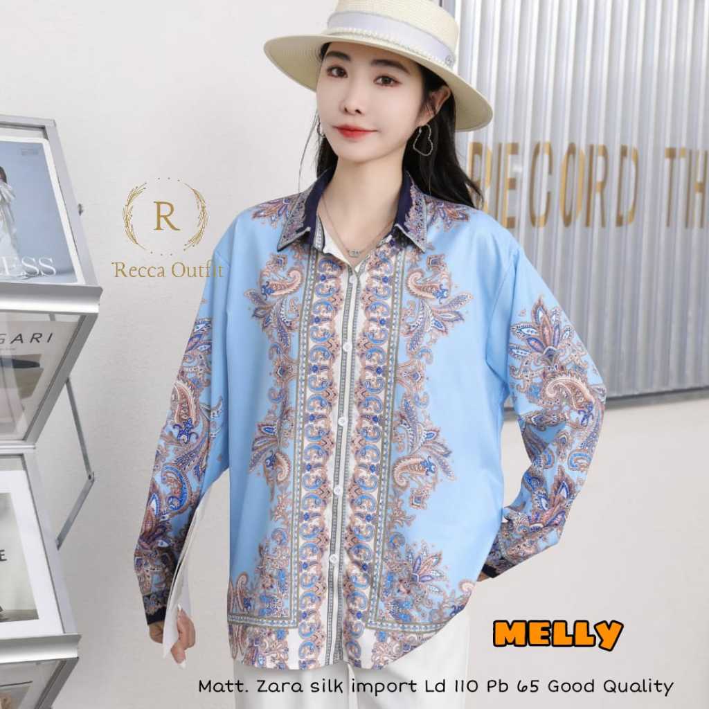 Baju Atasan Blouse Kemeja Wanita Motif Import Ld 110 XXL Melly Bahan Premium Zara Silk Recca