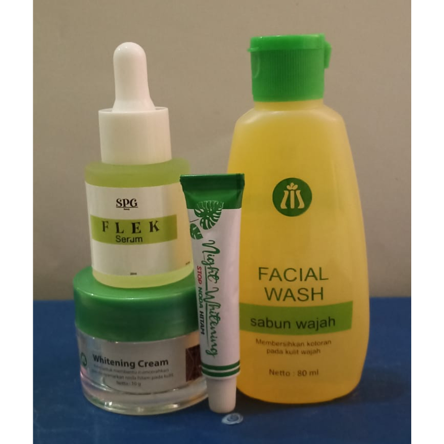 PAKET [ 4 IN 1 ] Facial wash + Liz Skincare Night Whitening+ SPG Serum penghilang Flek membandel - P