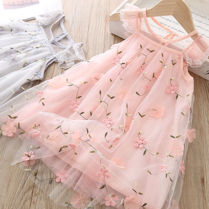 DR45Dress Anak Perempuan Gaun Pesta Bunga Bordiran Mewah
