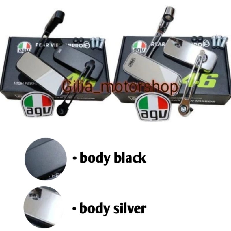Spion kotak Classic Tanduk AGV full warna chrome & black mirror putih Honda Yamaha