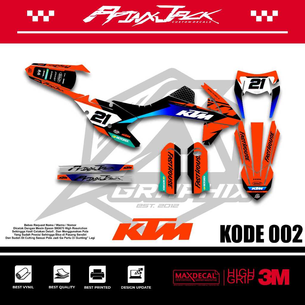 DECAL KTM 250 EXC,EXCF.SXF TAHUN 2017 - 2019 KODE 002