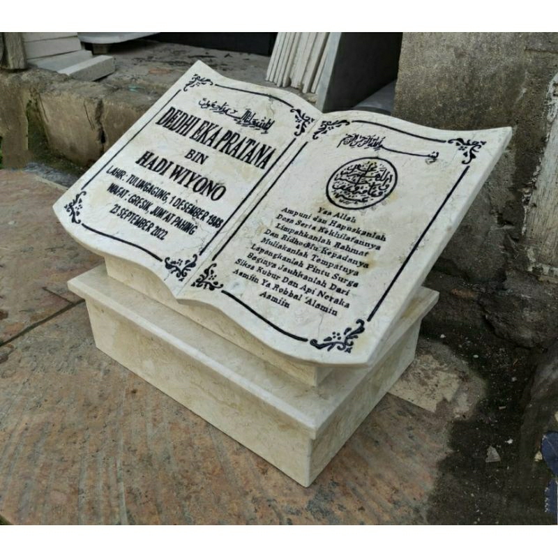 Nisan Makam Marmer Ukir Model Buku