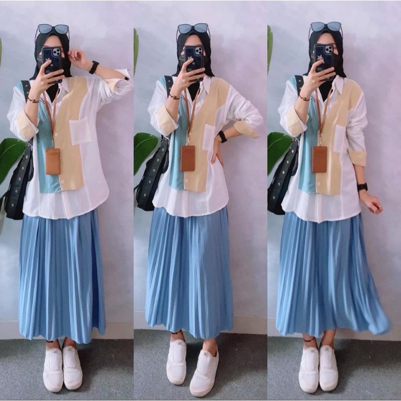 KEMEJA SETELAN PASTEL || KEMEJA WANITA || KEMEJA || SETELAN ROK || TERLARIS