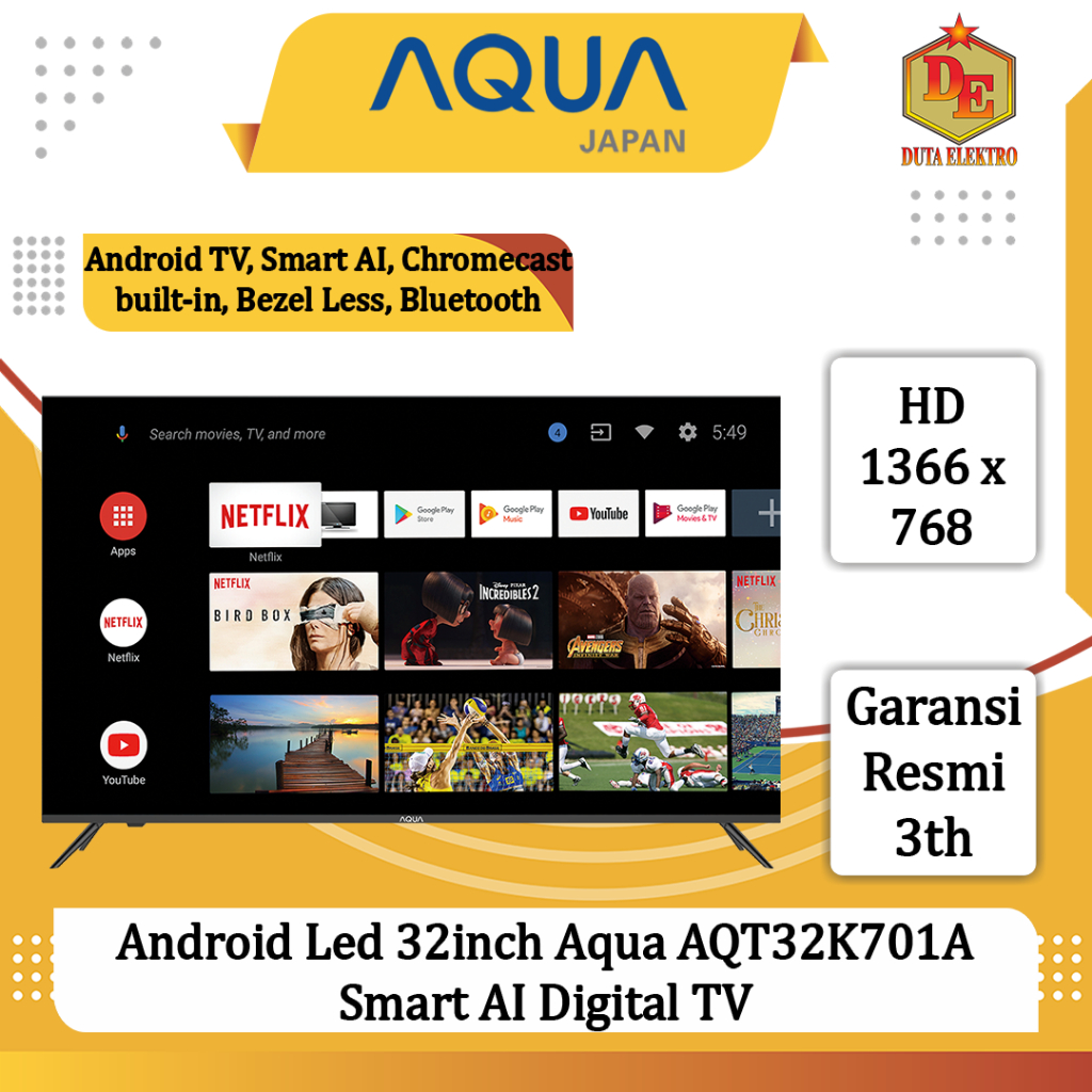 Android Led 32inch Aqua Japan AQT 32 K 701 A Smart AI Digital TV