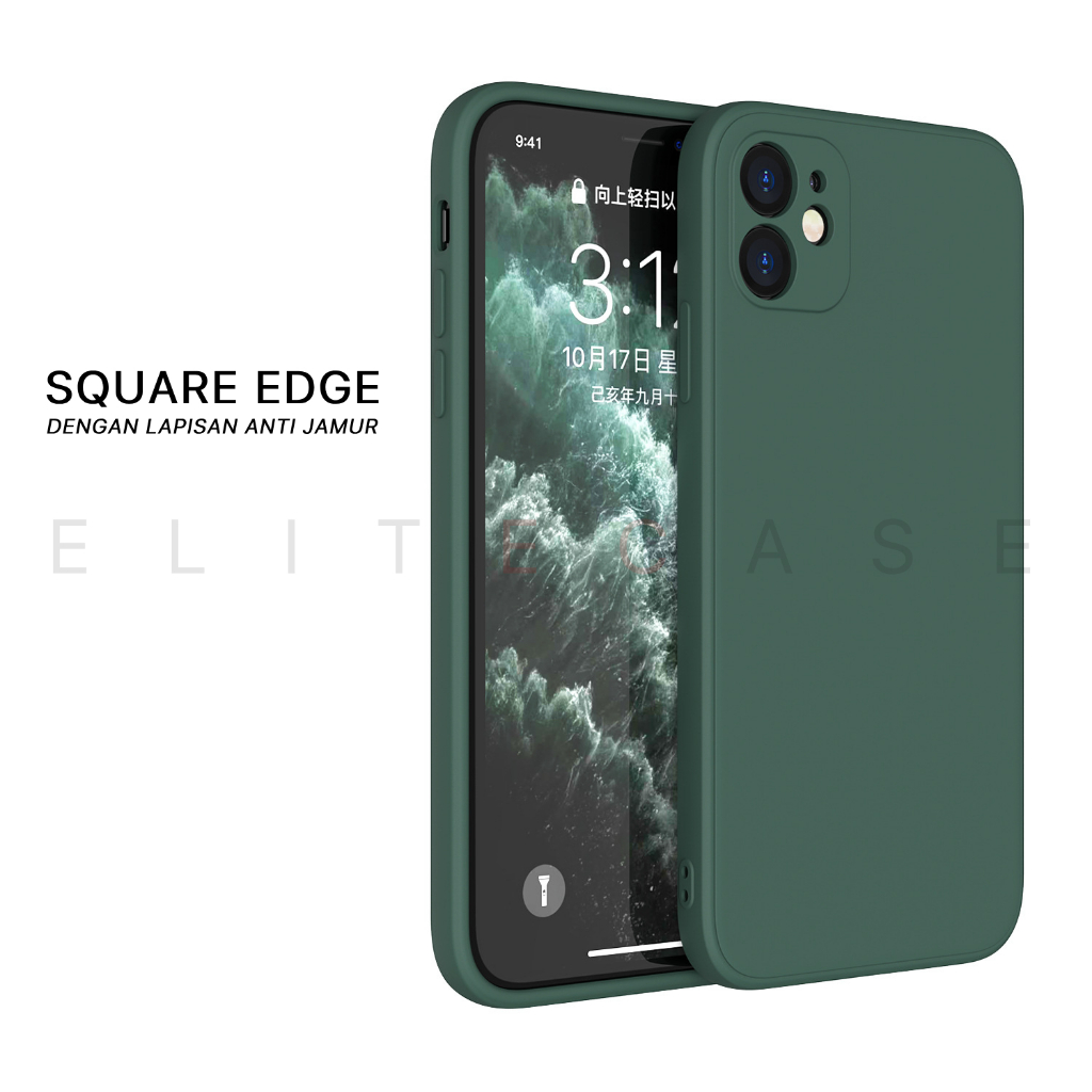 Midnight Green SQUARE EDGE No Logo Soft Case iPhone 11 12 13 14 15 PRO MAX 7 8 PLUS X XR XS SE Casin