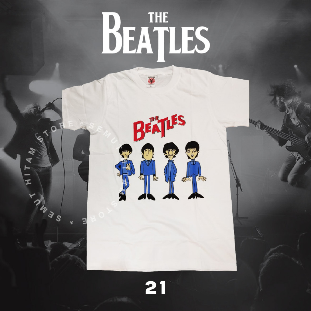 Kaos THE BEATLES CARTOON KARTUN KARIKATUR Builtup Putih Band Musik Inggris Pop Rock Prapatan Rebel P