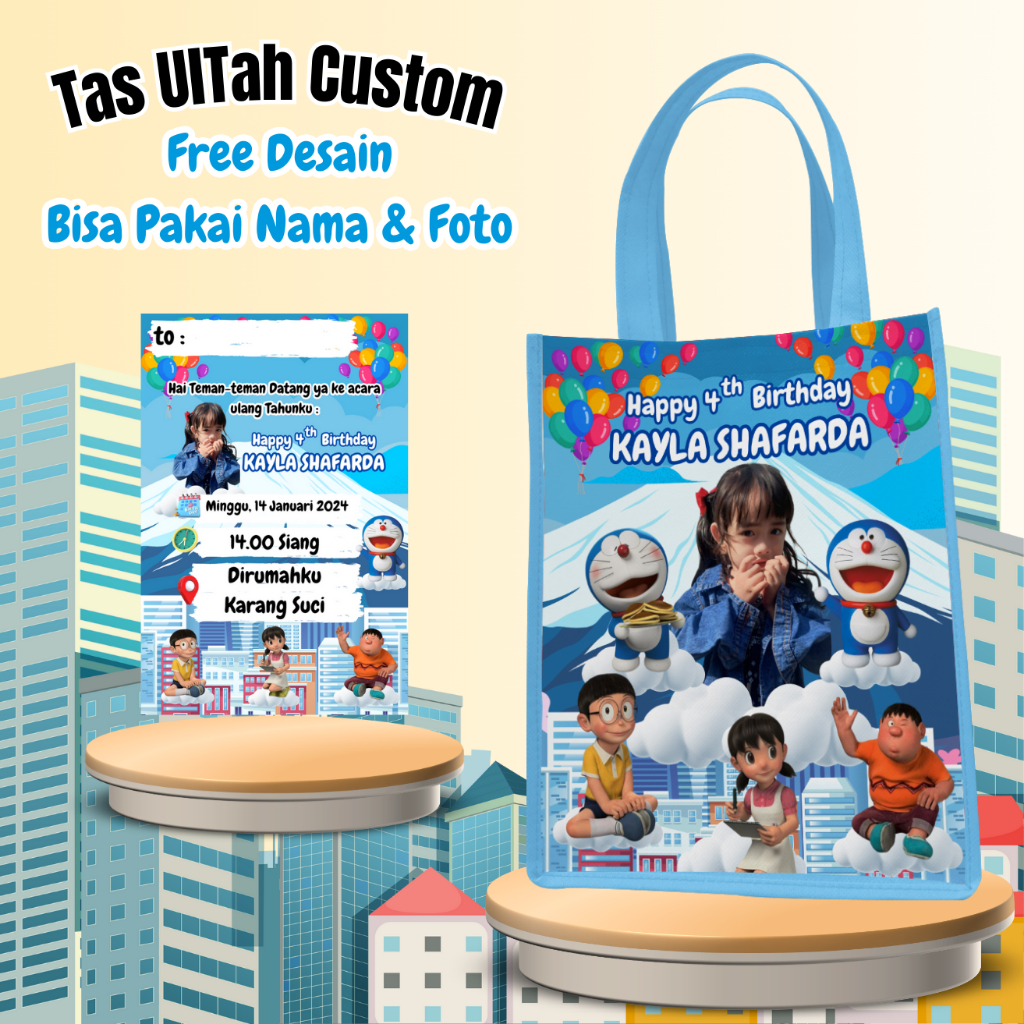 

50 Pcs Tas Ulang Tahun Anak Free Undangan Custom Foto Nama Goodie Bag