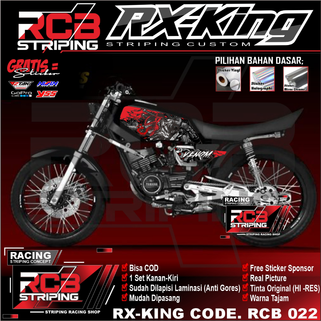 (COD) STICKER STRIPING VARIASI MOTOR YAMAHA RX-KING VARIASI VENOM RCB 022