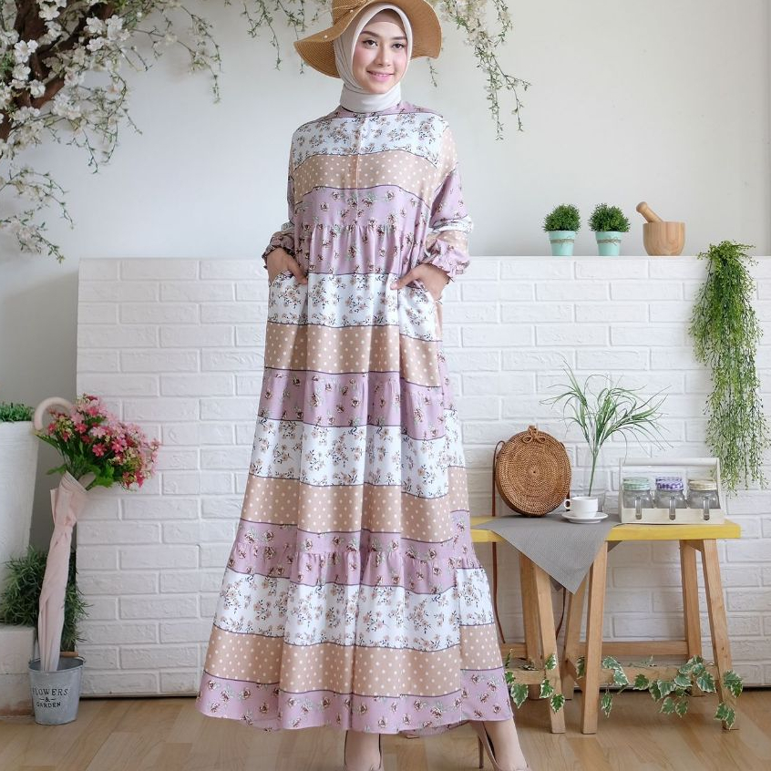 ABA AGENBAJU official DRESS AYU bahan katun apel - homey - gamis wanita busui - gamis muslim wanita-AYU 13 DUSTY