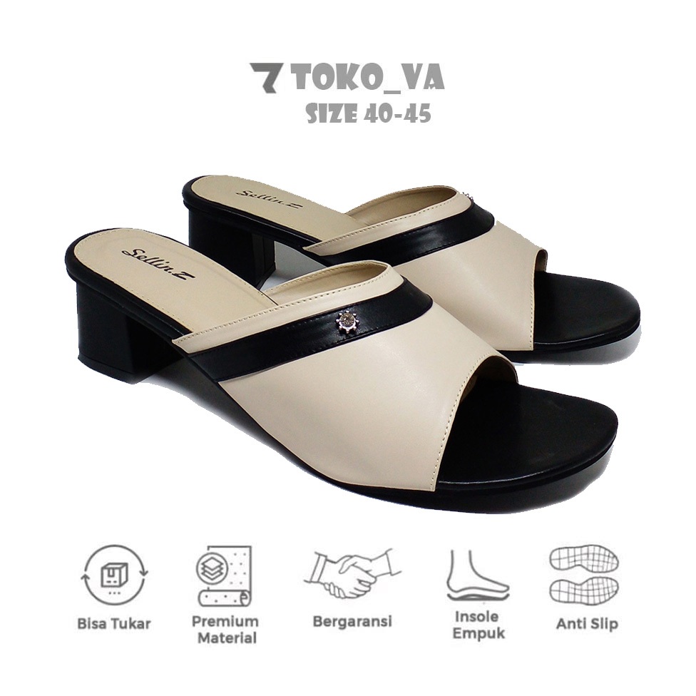 VA - Sandal Wanita Heels 5cm Kulit Asli | Big Size 41 42 43 44 45 | Sendal Pesta Kondangan Ibu-Ibu U