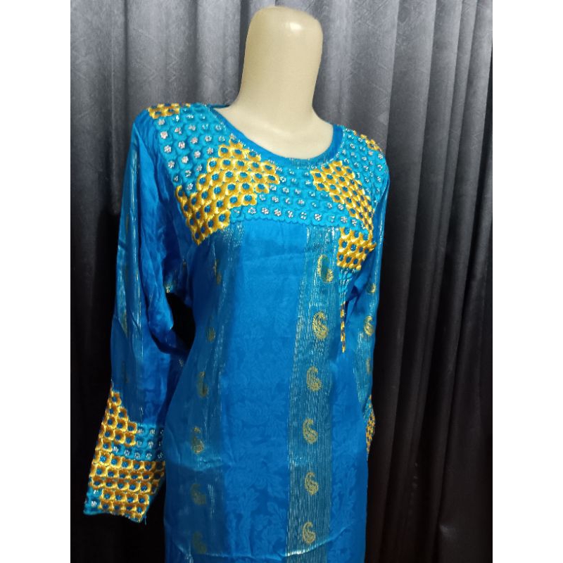 gamis biru ori bordir payet mewah