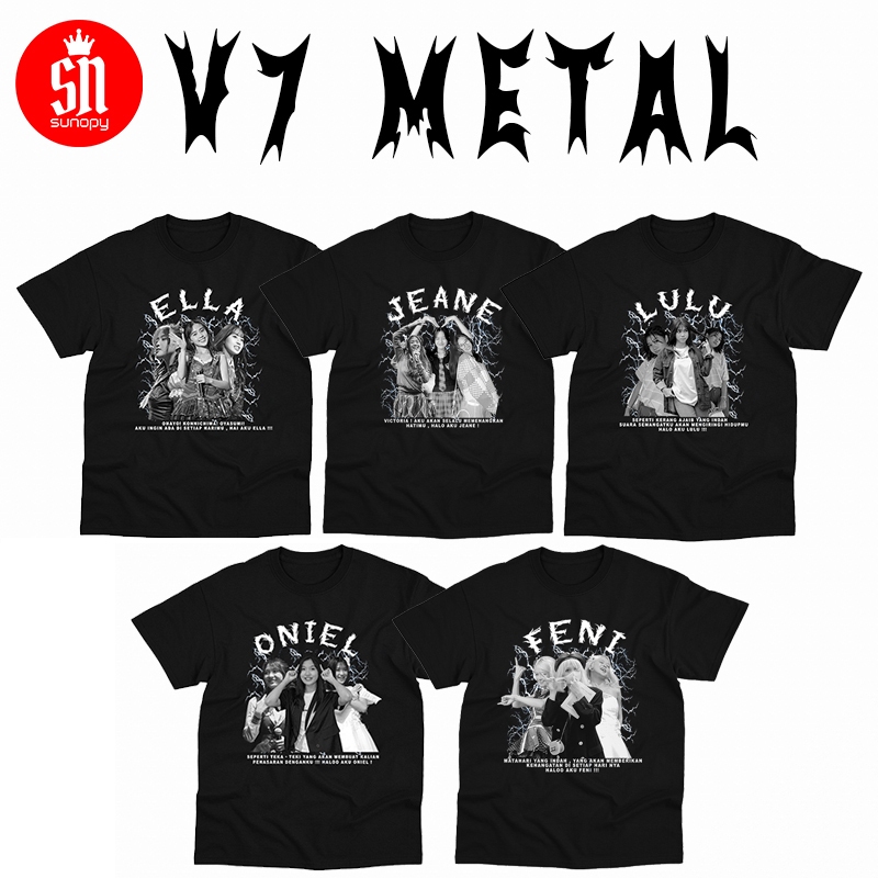 SUNOPY - Kaos JKT48 V7 Metal Vol.2 - Ella Jeane Lulu Oniel Feni - Cotton Tc Combed 30s - Kaos Unisex